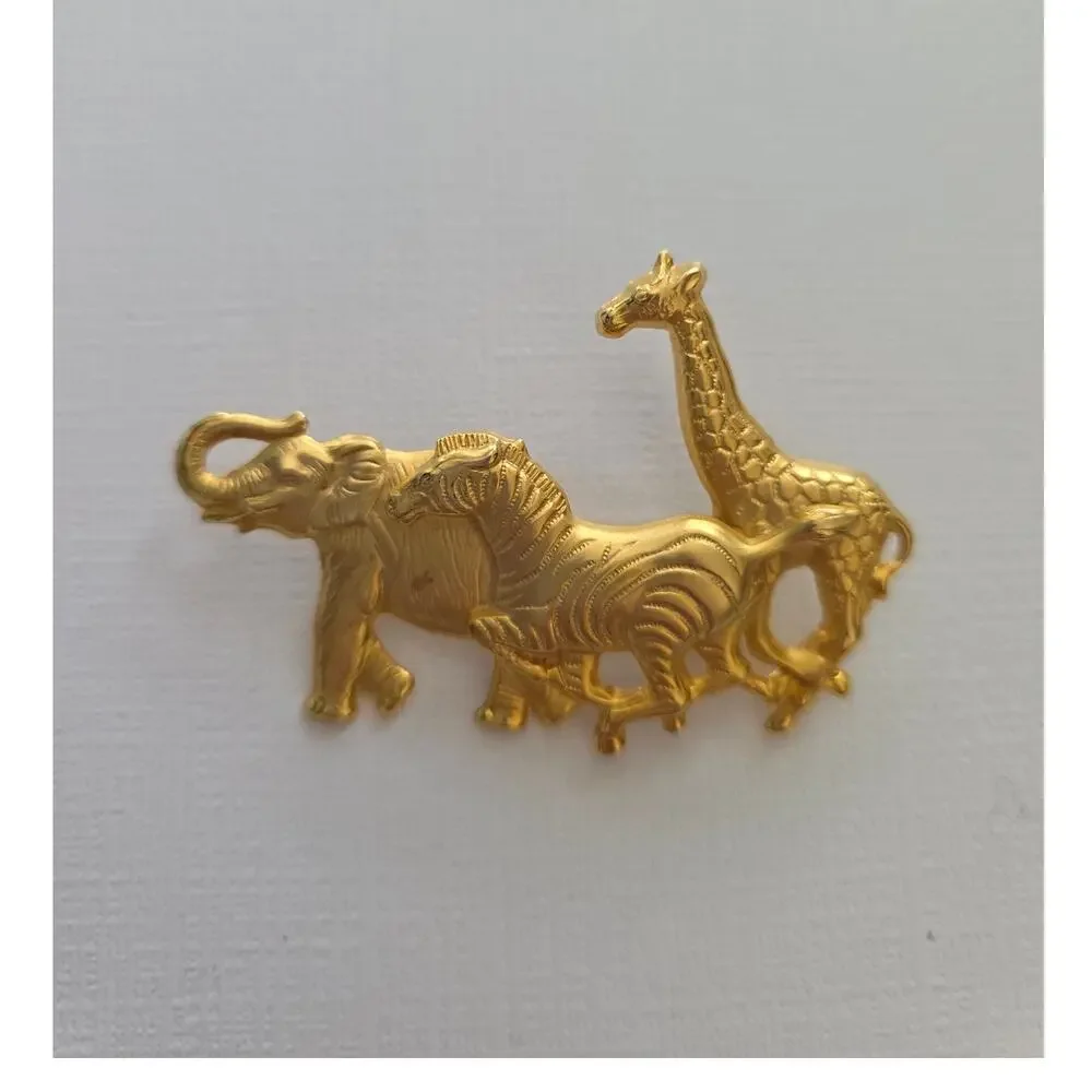 Premier Designs Safari Gold Tone Zebra Elephant Giraffe Brooch Pin